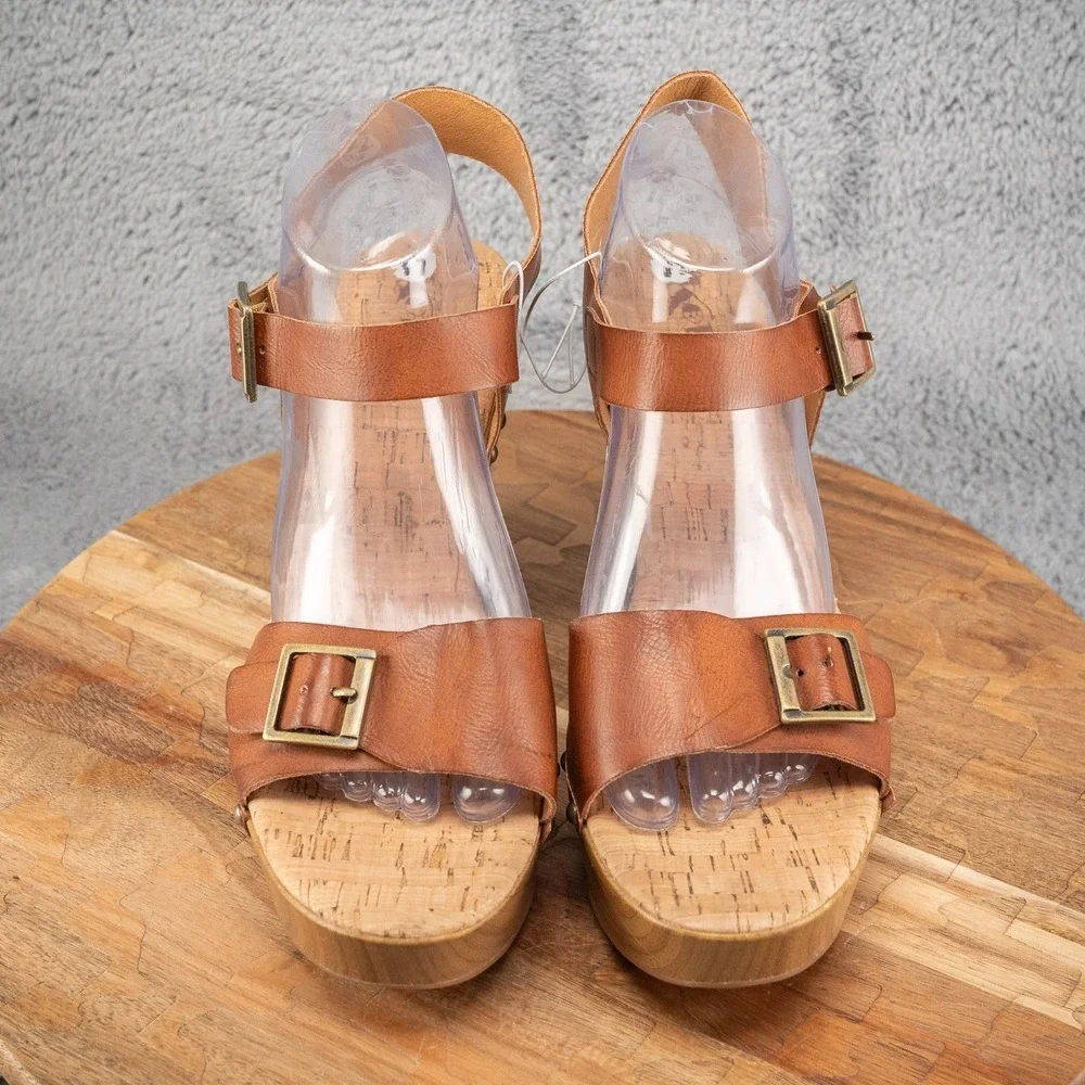 Korks Ease Desiree Slingback Sandal Brown Studded Brown‎ Cork Wedge Platform 11M